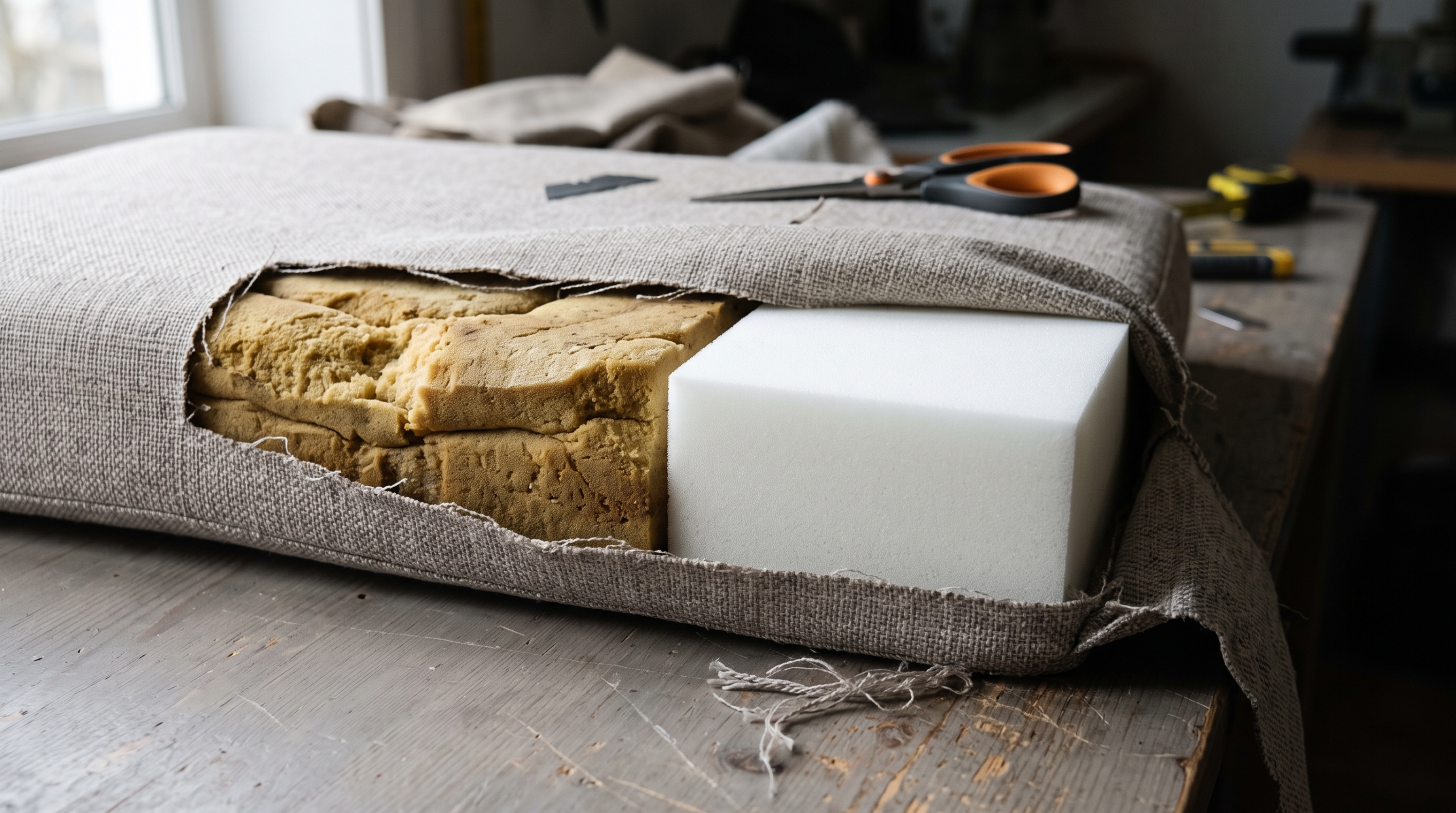 High-density foam ready for sofa foam replacement Dubai on a clean work surface