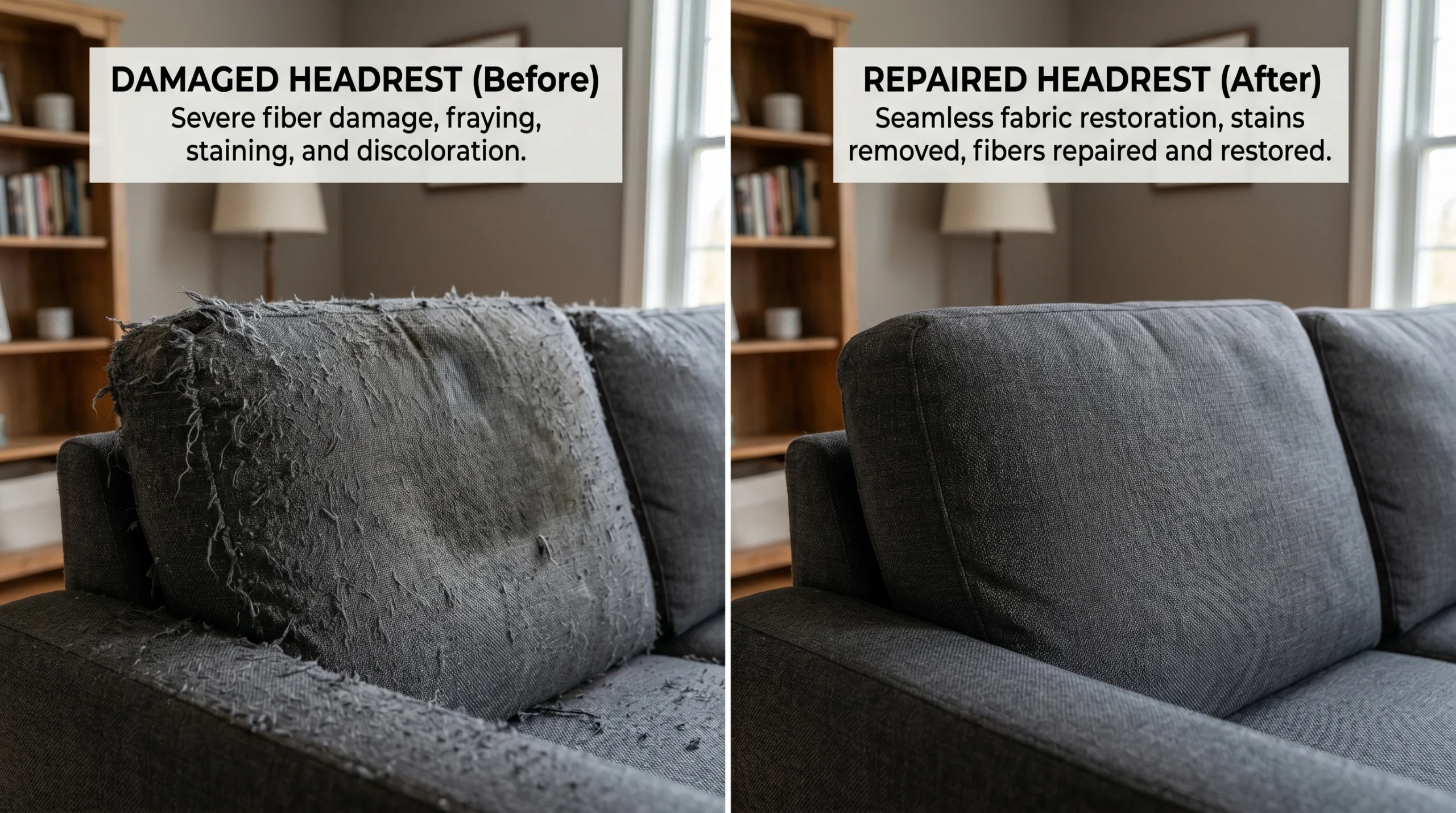fabric sofa headrest repair before and after Dubai 
