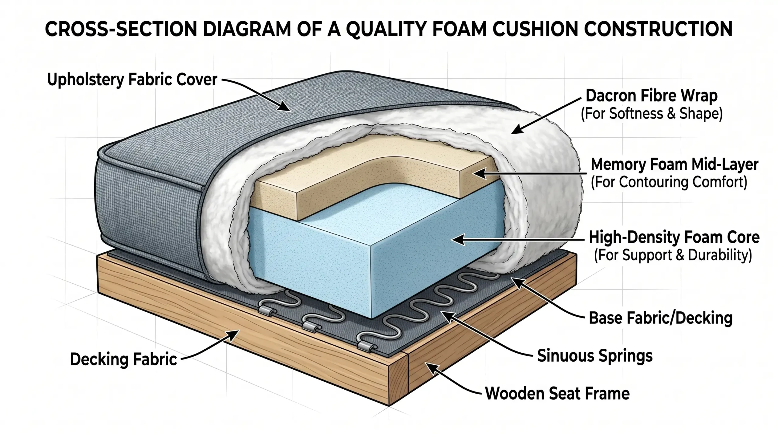 Sofa cushion foam layer construction high density core with memory foam and Dacron for Dubai sofas