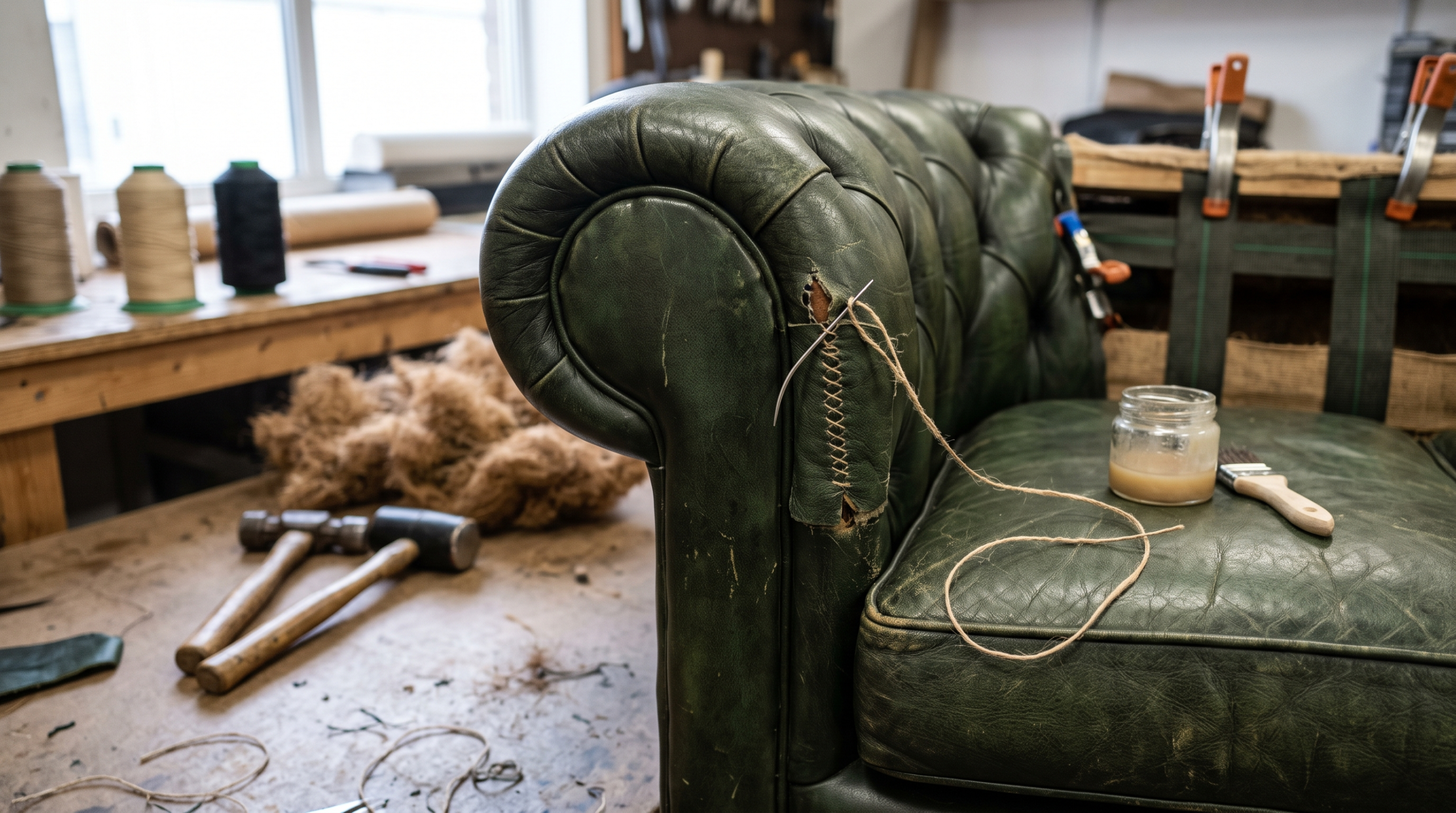 Affordable furniture restoration service in Dubai featuring a professionally restored fabric sofa inside a modern UAE home.