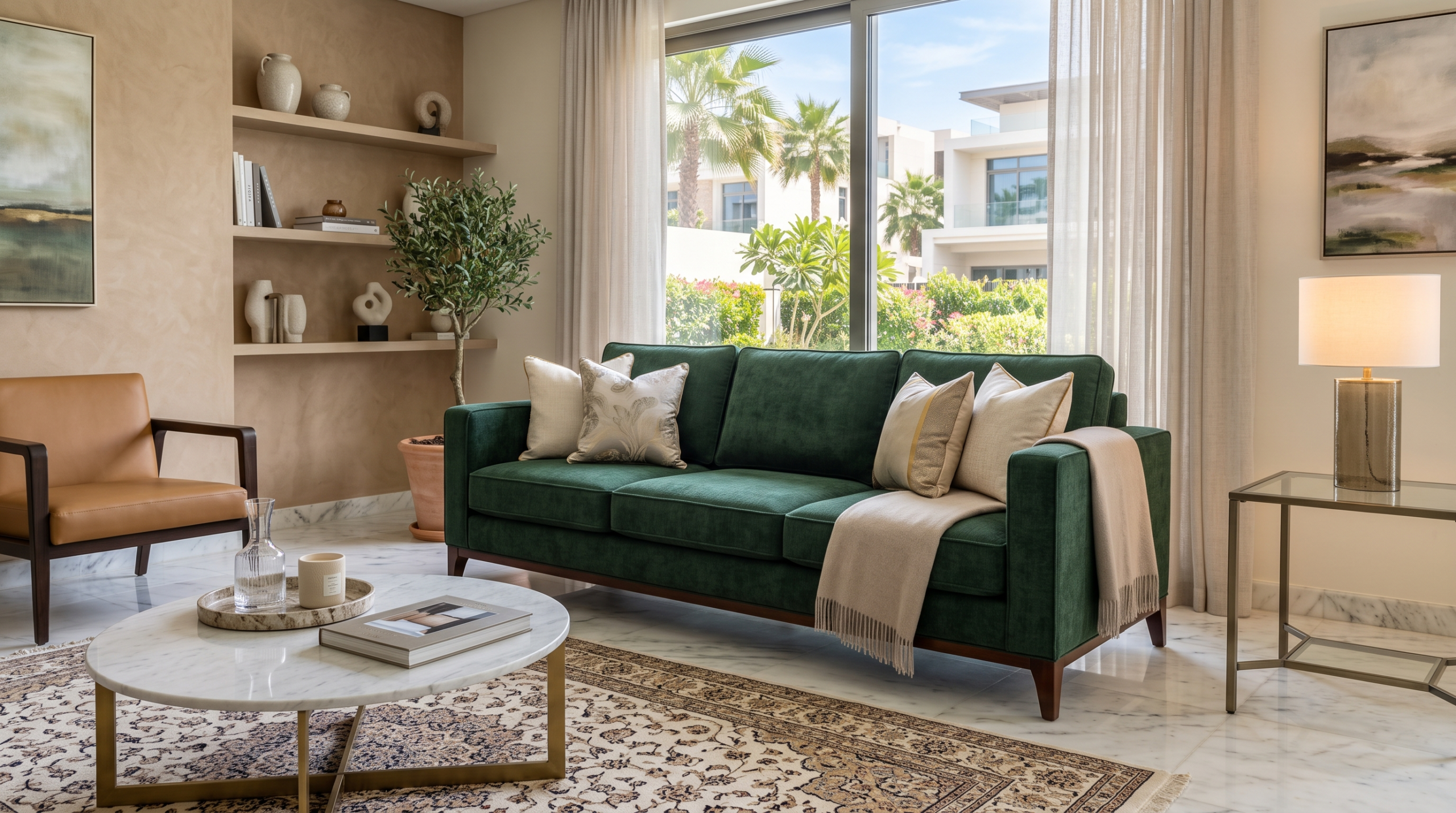 Professional sofa repair and upholstery service in Dubai, Sharjah, and Ajman with a beautifully restored modern sofa.