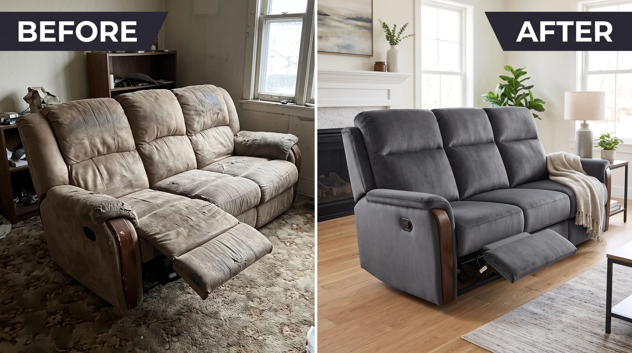 Recliner sofa foam replacement for improved seat and back support