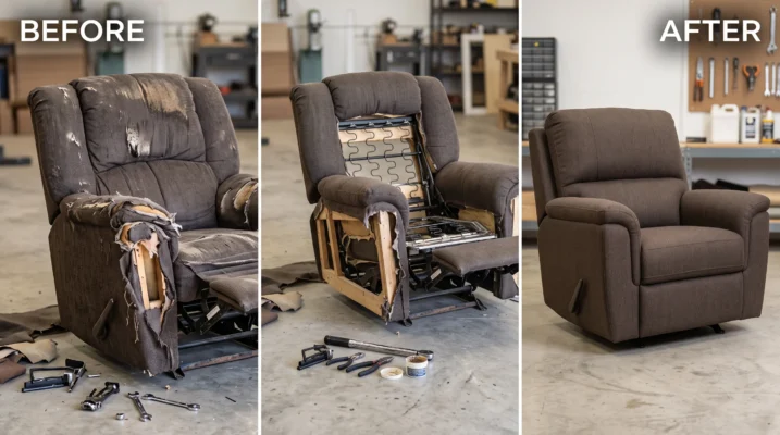 Recliner sofa mechanism and footrest repair service in Dubai