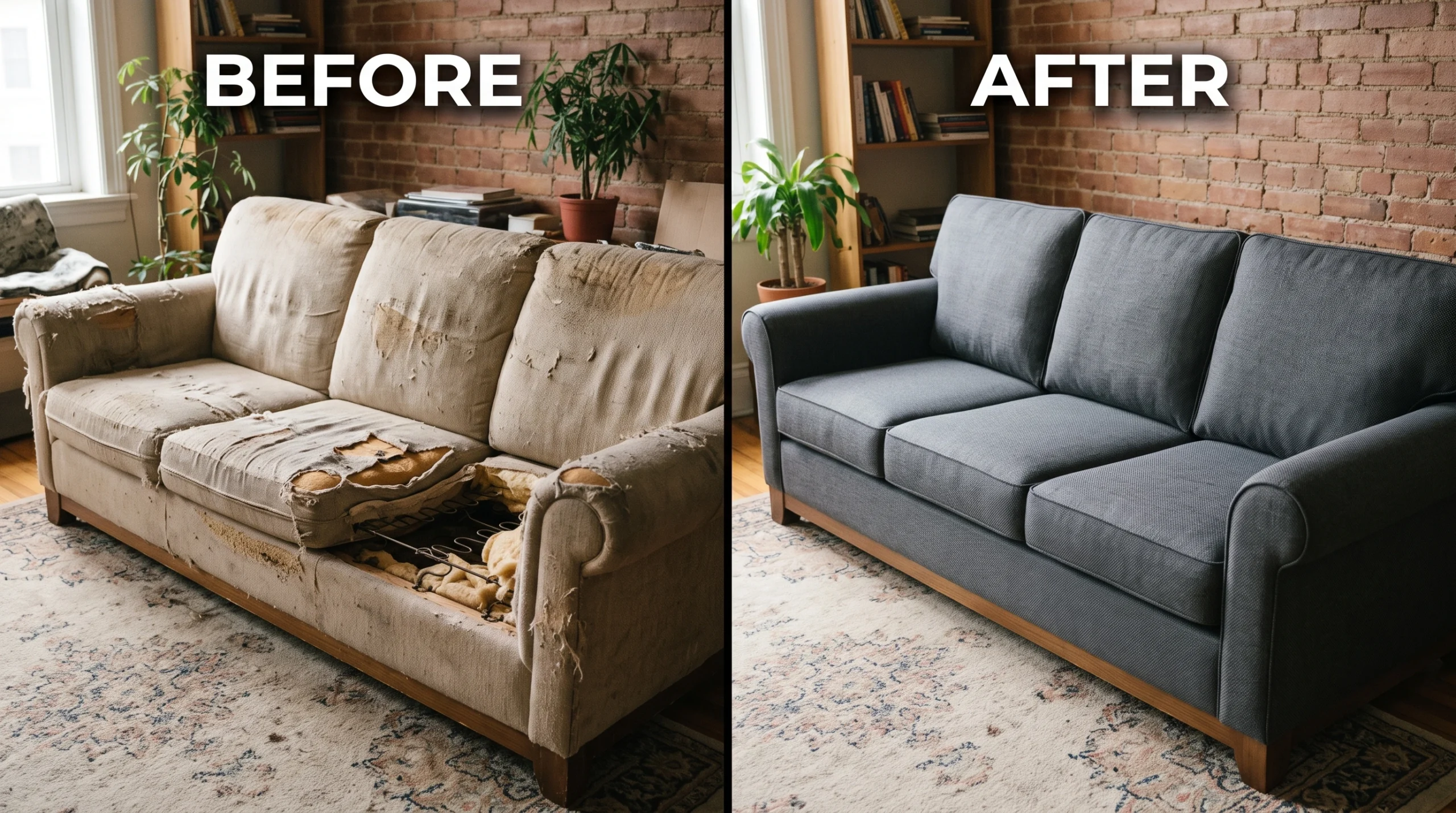 Sofa repair before and after in Dubai