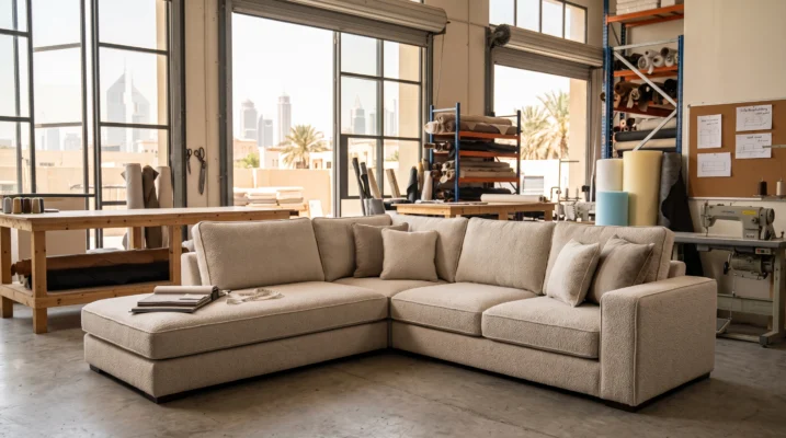 Professional sofa upholstery in Dubai with high-quality fabric and expert finishing